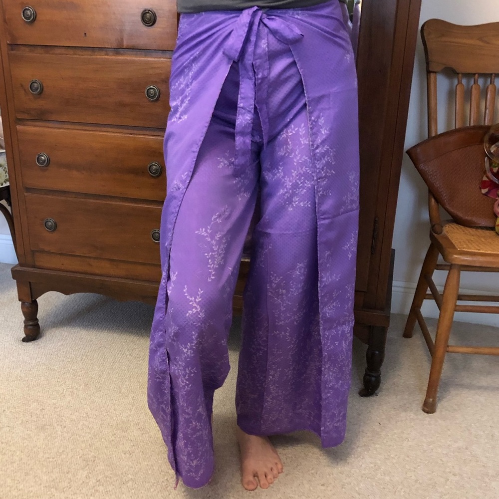 100% Silk Wrap Pants Purple/Lavender